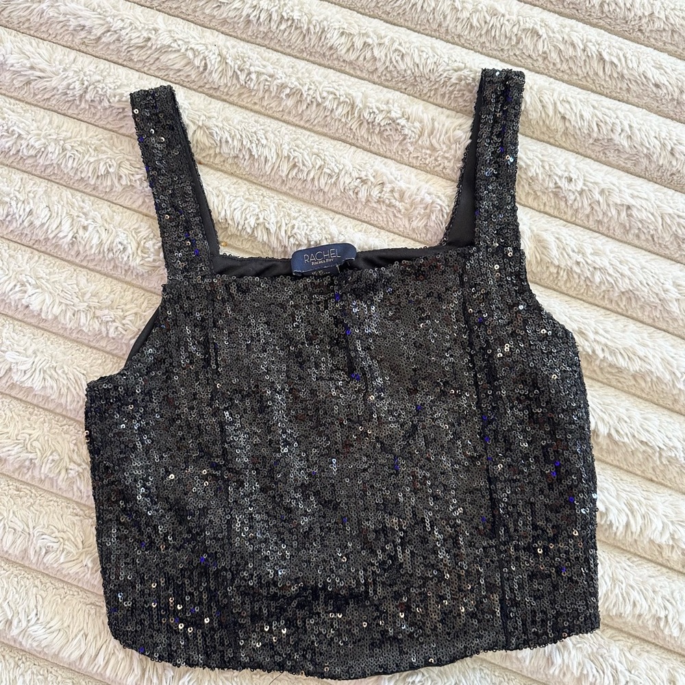 RACHEL Rachel Roy Black Sequin Crop Top